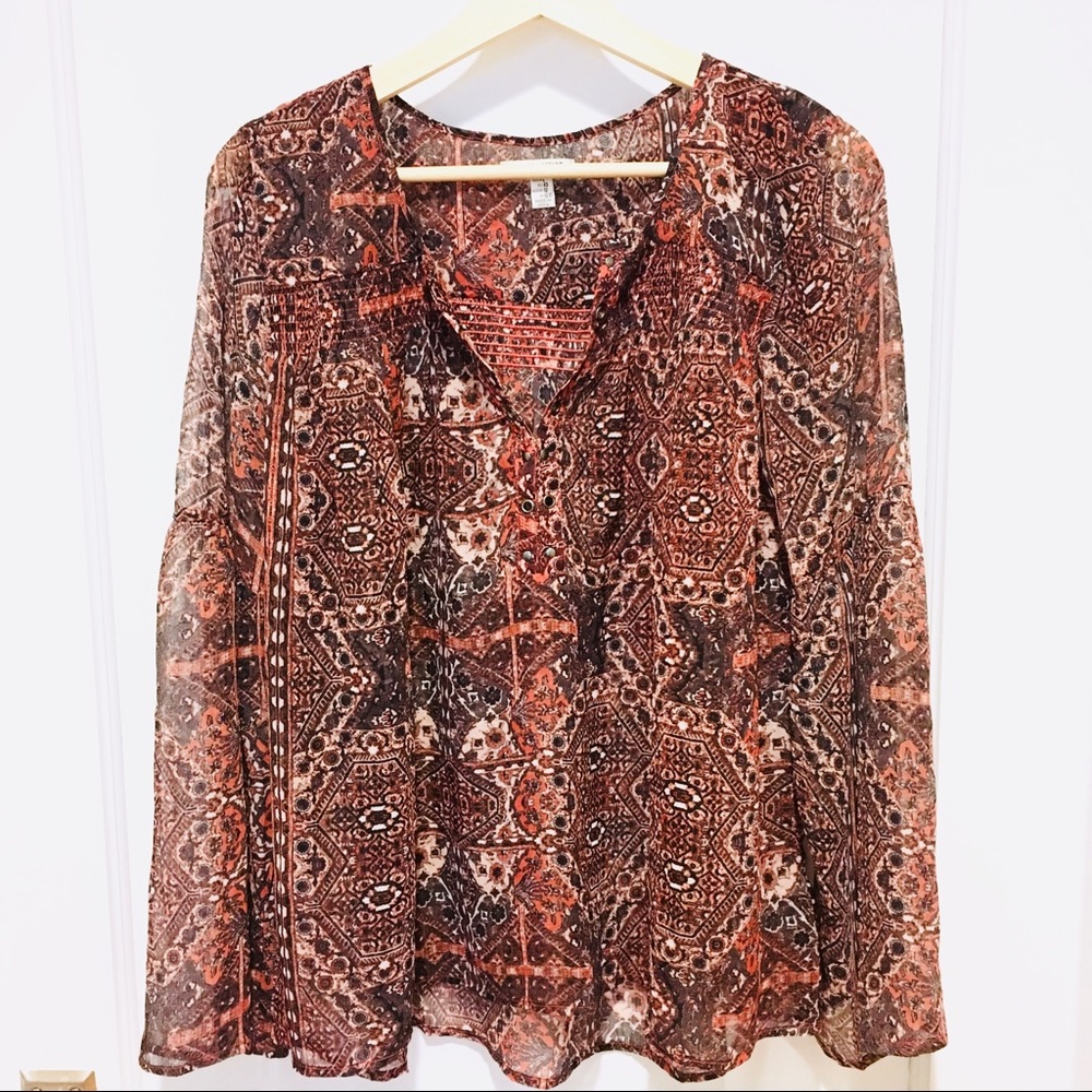 ⭐️ Amuse Society Tribal Print Henley Blouse Boho L